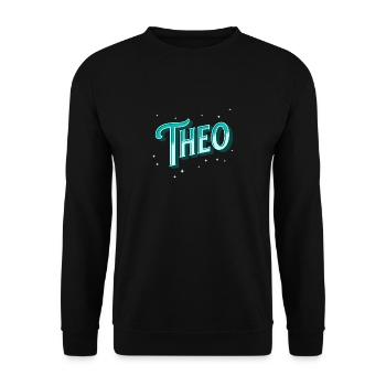 Theo Namen personalisiert - Unisex Pullover - Schwarz - Vorne - Alina (178cm) & Michal (187cm)