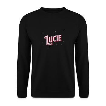 Lucie Namen personalisiert - Unisex Pullover - Schwarz - Vorne - Alina (178cm) & Michal (187cm)