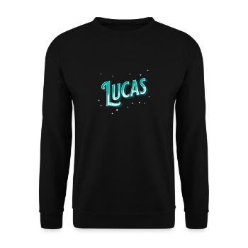 Lucas Namen personalisiert - Unisex Pullover - Schwarz - Vorne - Alina (178cm) & Michal (187cm)
