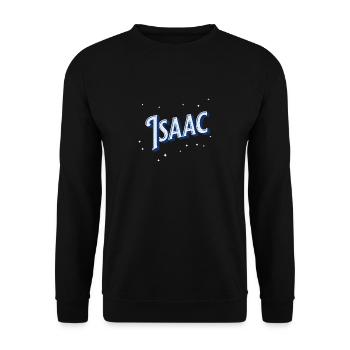 Isaac Namen personalisiert - Unisex Pullover - Schwarz - Vorne - Alina (178cm) & Michal (187cm)