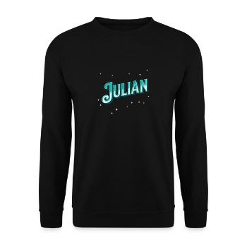 Julian Namen personalisiert - Unisex Pullover - Schwarz - Vorne - Alina (178cm) & Michal (187cm)