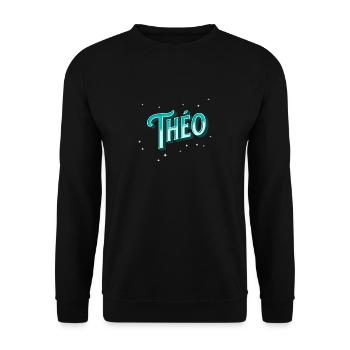Theo Namen personalisiert - Unisex Pullover - Schwarz - Vorne - Alina (178cm) & Michal (187cm)