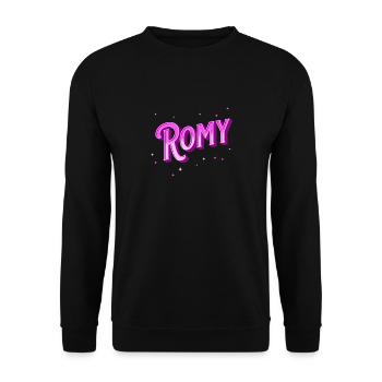 Romy Namen personalisiert - Unisex Pullover - Schwarz - Vorne - Alina (178cm) & Michal (187cm)