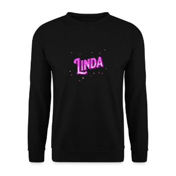 Linda Namen personalisiert - Unisex Pullover - Schwarz - Vorne - Alina (178cm) & Michal (187cm)