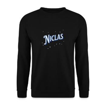 Niclas Namen personalisiert - Unisex Pullover - Schwarz - Vorne - Alina (178cm) & Michal (187cm)