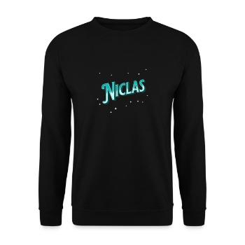 Niclas Namen personalisiert - Unisex Pullover - Schwarz - Vorne - Alina (178cm) & Michal (187cm)