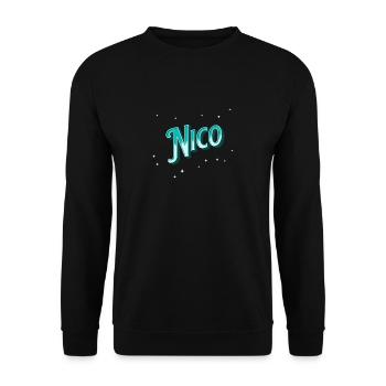 Nico Namen personalisiert - Unisex Pullover - Schwarz - Vorne - Alina (178cm) & Michal (187cm)
