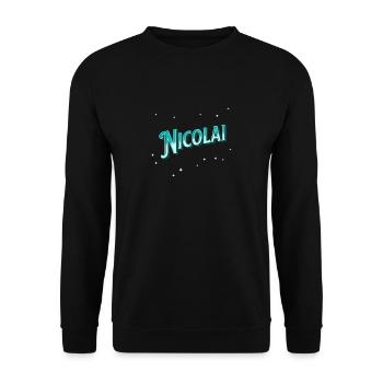 Nicolai Namen personalisiert - Unisex Pullover - Schwarz - Vorne - Alina (178cm) & Michal (187cm)