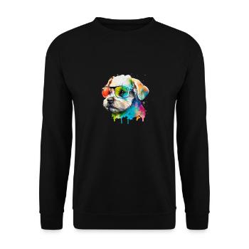 Süsser kleiner Gamer Hund Für Hundeliebhaber Bunt - Unisex Pullover - Schwarz - Vorne - Alina (178cm) & Michal (187cm)