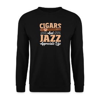 Zigarren und Jazz schätzen das Leben - Unisex Pullover - Schwarz - Vorne - Alina (178cm) & Michal (187cm)