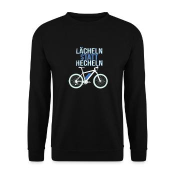 E-Bike - LÄCHELN statt HECHELN - Unisex Pullover - Schwarz - Vorne - Alina (178cm) & Michal (187cm)