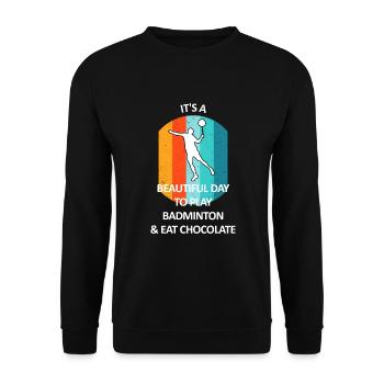 Badminton Federball Badmintonspieler Schokolade - Unisex Pullover - Schwarz - Vorne - Alina (178cm) & Michal (187cm)