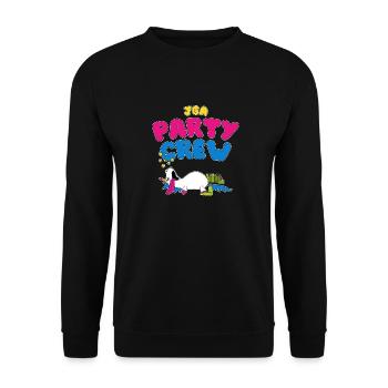 JGA Party Crew Einhorn Junggesellenabschied - Unisex Pullover - Schwarz - Vorne - Alina (178cm) & Michal (187cm)