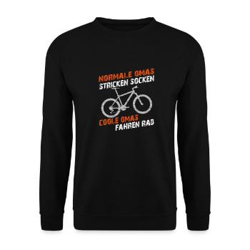 Coole Oma fährt Fahrrad lustiger Omaspruch - Unisex Pullover - Schwarz - Vorne - Alina (178cm) & Michal (187cm)