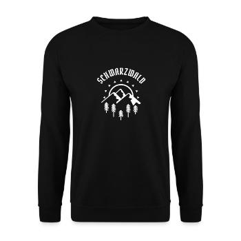 Schönes Schwarzwald, Berge und Tannen Motiv - Unisex Pullover - Schwarz - Vorne - Alina (178cm) & Michal (187cm)