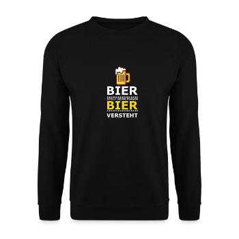 Bier stellt keine Fragen - Unisex Pullover - Schwarz - Vorne - Alina (178cm) & Michal (187cm)