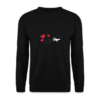 Flugzeug Urlaub Liebe Herzen Geschenkidee Reisen - Unisex Pullover - Schwarz - Vorne - Alina (178cm) & Michal (187cm)