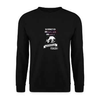 Böser Fehler ! Spruch Sprüche klein süß nett ? - Unisex Pullover - Schwarz - Vorne - Alina (178cm) & Michal (187cm)