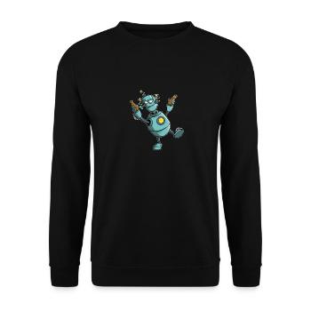 Roboter mit Bier - alles dreht sich - Unisex Pullover - Schwarz - Vorne - Alina (178cm) & Michal (187cm)