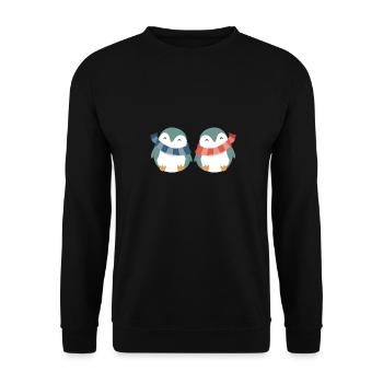 Glückliche Pinguine - Unisex Pullover - Schwarz - Vorne - Alina (178cm) & Michal (187cm)