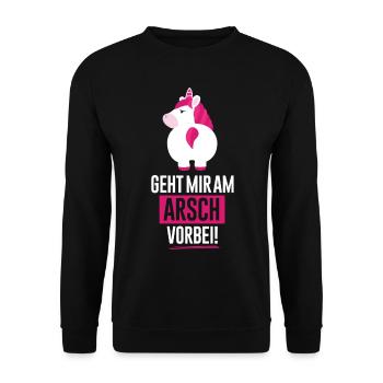 Am Arsch vorbei - Einhorn - Unisex Pullover - Schwarz - Vorne - Alina (178cm) & Michal (187cm)