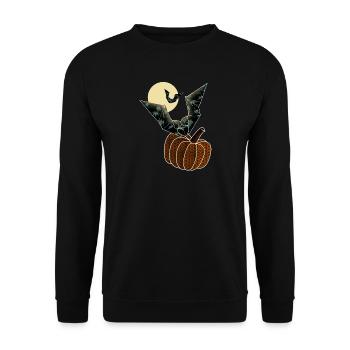 Origami pumpkin and bats under the moonlight - Unisex Sweatshirt - black - Front - Alina (178cm) & Michal (187cm)