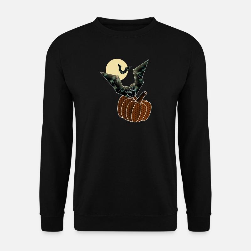 Origami pumpkin and bats under the moonlight - Unisex Sweatshirt - black