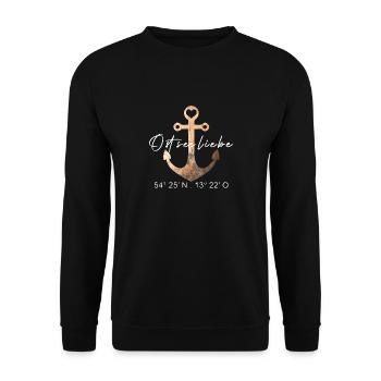Ostseeliebe - Anker - Koordinaten Rügen - Unisex Pullover - Schwarz - Vorne - Alina (178cm) & Michal (187cm)