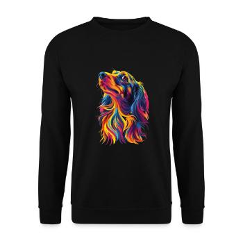 Bunte Dackel Hundekunst für Hundeliebhaber - Unisex Pullover - Schwarz - Vorne - Alina (178cm) & Michal (187cm)