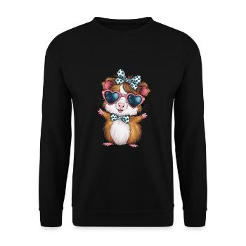 Coole Meerschweinchen mit Herz-Sonnenbrille - Unisex Pullover - Schwarz - Vorne - Alina (178cm) & Michal (187cm)