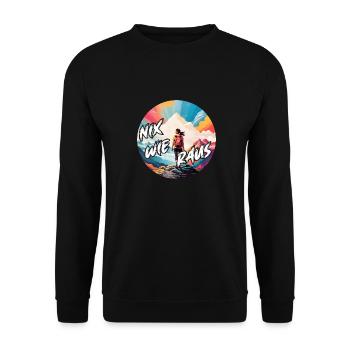Nix wie raus - in die Natur - auf die Berge - Unisex Pullover - Schwarz - Vorne - Alina (178cm) & Michal (187cm)