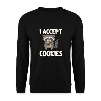 Raccoon with biscuits and saying. I Accept Cookies. - Unisex Sweatshirt - black - Front - Alina (178cm) & Michal (187cm)