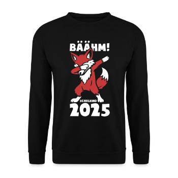BÄÄHM! Schulkind 2025 - schlauerFuchs - Geschenk - Unisex Pullover - Schwarz - Vorne - Alina (178cm) & Michal (187cm)