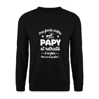 papy chasseur et retraité cadeau chasse fête - Sweat-shirt Unisexe - noir - Devant - Alina (178cm) & Michal (187cm)