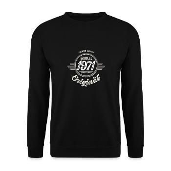 Original Oldtimer Badge Modell 1971 Geburtstag 50 - Unisex Pullover - Schwarz - Vorne - Alina (178cm) & Michal (187cm)