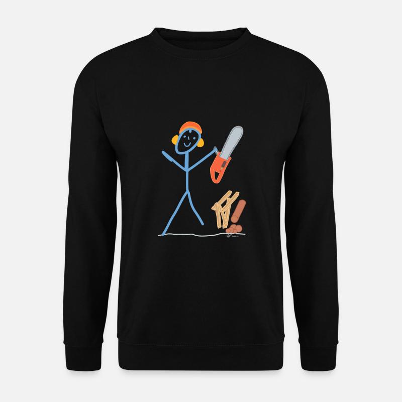 Motorsäge Strichmännchen schneiden sägen Holz - Unisex Pullover - Schwarz