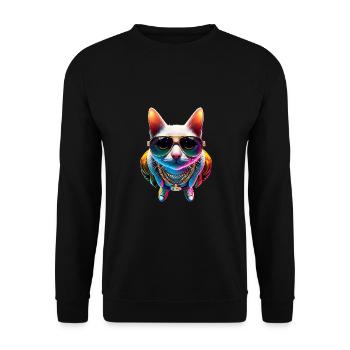 Cool hip-hop cat with sunglasses and gold chain - Unisex Sweatshirt - black - Front - Alina (178cm) & Michal (187cm)