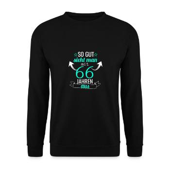 So gut sieht man mit 66 Jahren aus - Unisex Pullover - Schwarz - Vorne - Alina (178cm) & Michal (187cm)
