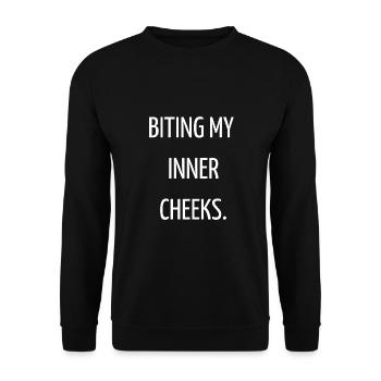Ich beiße mir in die inneren Wangen - Unisex Pullover - Schwarz - Vorne - Alina (178cm) & Michal (187cm)
