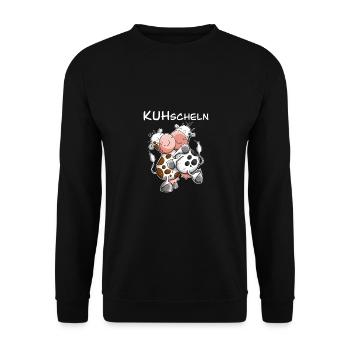 Kuschelnde Kühe I Kuh Kuhscheln Wortspiel - Unisex Pullover - Schwarz - Vorne - Alina (178cm) & Michal (187cm)