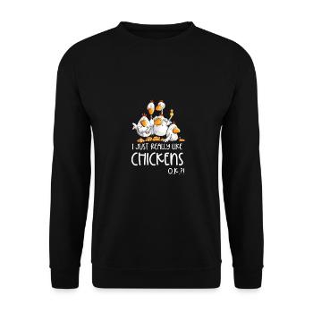J’aime beaucoup les poulets Huhn Hühner - Sweat-shirt Unisexe - noir - Devant - Alina (178cm) & Michal (187cm)
