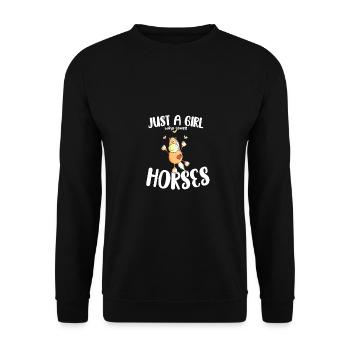 Just A Girl Who Loves Horses Pferde Spruch - Unisex Pullover - Schwarz - Vorne - Alina (178cm) & Michal (187cm)
