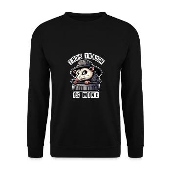 Trash possum with hat looking out of the garbage can - Unisex Sweatshirt - black - Front - Alina (178cm) & Michal (187cm)