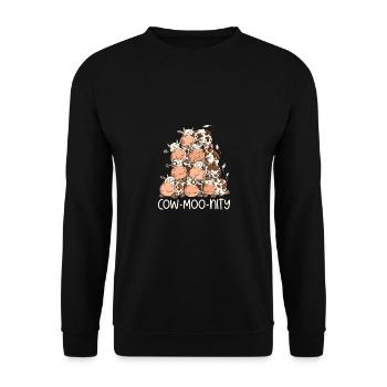 Funny Cow Pile I Coe-MUH-nity Community Pun - Unisex Sweatshirt - black - Front - Alina (178cm) & Michal (187cm)