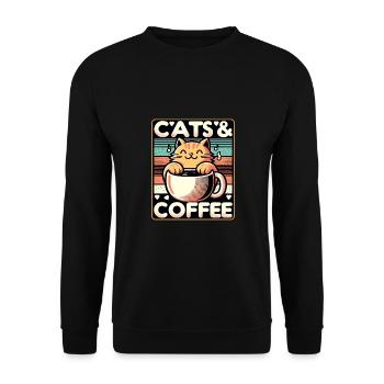 Chats et café dans un style vintage - Sweat-shirt Unisexe - noir - Devant - Alina (178cm) & Michal (187cm)