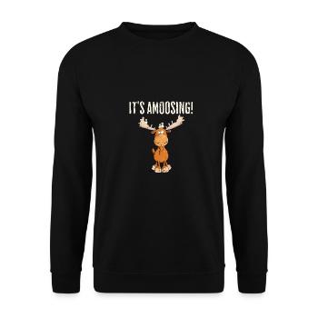 Drolliger Elch Tiermotiv Skandinavien Elche Spruch - Unisex Pullover - Schwarz - Vorne - Alina (178cm) & Michal (187cm)