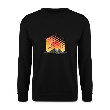 Coucher de soleil montagnes vintage nature camping - Sweat-shirt Unisexe - noir - Devant - Alina (178cm) & Michal (187cm)