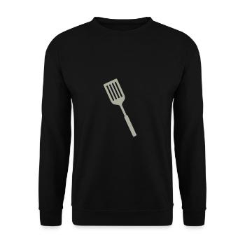 Pfannenwender Geschenkidee - Unisex Pullover - Schwarz - Vorne - Alina (178cm) & Michal (187cm)