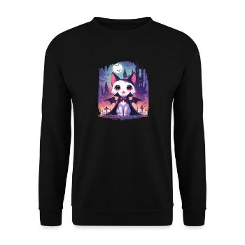 Chat vampire d’Halloween mignon - Sweat-shirt Unisexe - noir - Devant - Alina (178cm) & Michal (187cm)