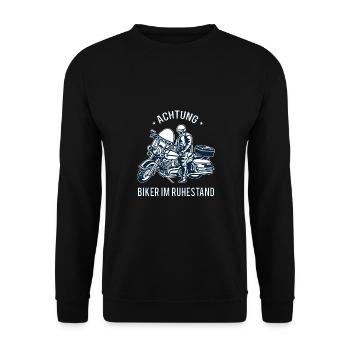 Biker in Ruhestand Motorrad Motorradfahrer Rentner - Unisex Pullover - Schwarz - Vorne - Alina (178cm) & Michal (187cm)